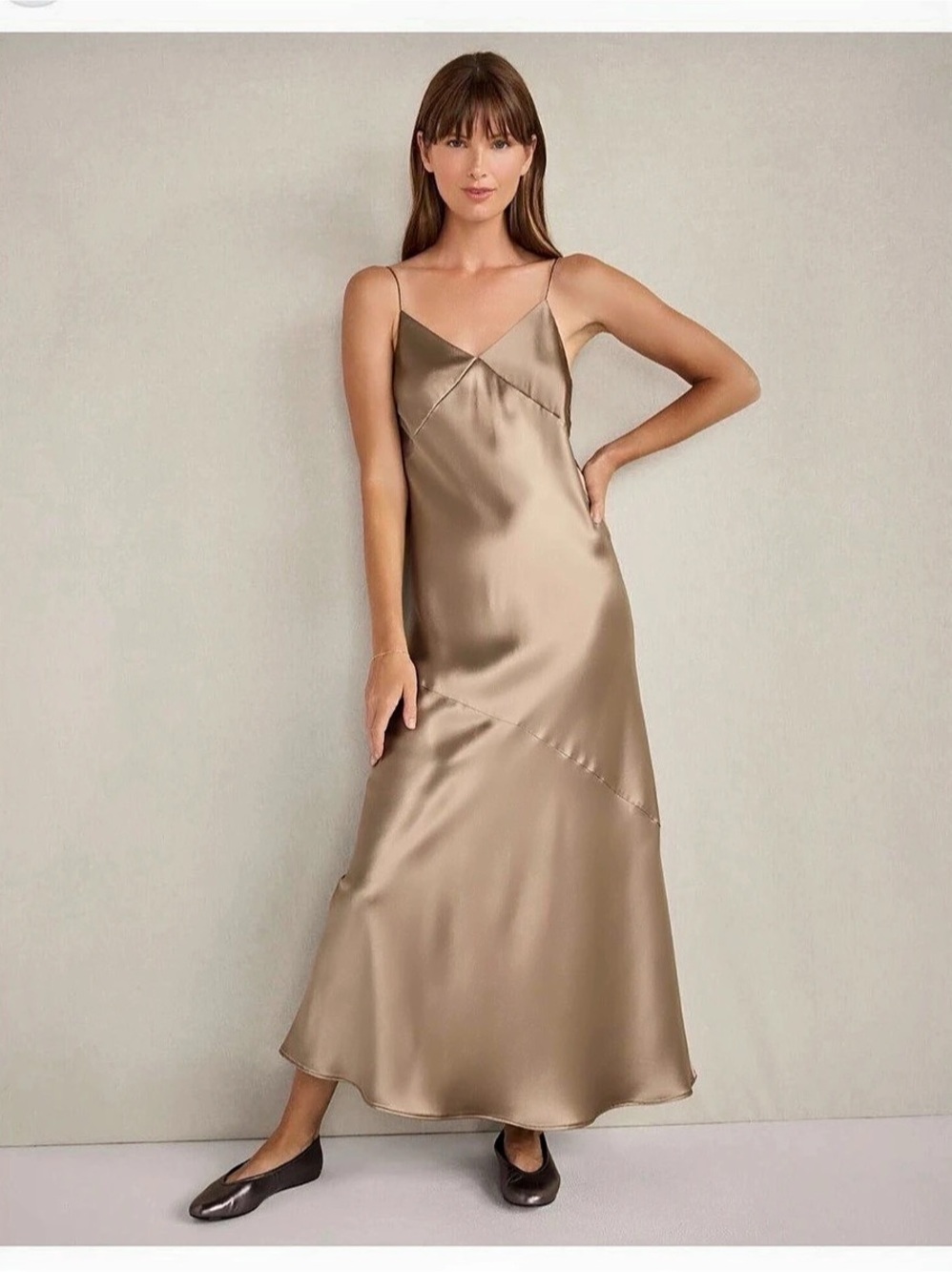 Haven Well Within Luxe Silk Maxi Slip Dress in camel Size XXS NWT